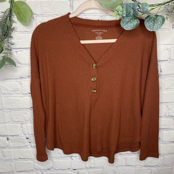 American Eagle Outfitters Tops - AEO soft & Sexy orange henley long sleeve Shirt